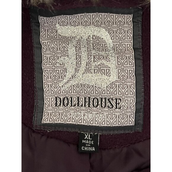Dollhouse Women's Burgundy Peacoat Jacket Faux Fur Collar XL Double Breasted - Picture 15 of 16